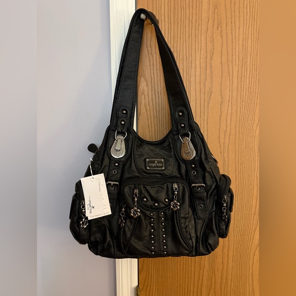 NWT Angel Kiss Vintage-Style Black Vegan Leather Hobo Bag - Picture 1 of 8